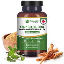 Cargar imagen en el visor de la galería, Ginkgo Biloba con Ginseng Coreano 16,000 mg – 180 Tabletas Veganas / Ginkgo Biloba and Korean Ginseng Tablets 16000mg 180 Vegan