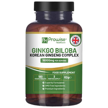 Cargar imagen en el visor de la galería, Ginkgo Biloba con Ginseng Coreano 16,000 mg – 180 Tabletas Veganas / Ginkgo Biloba and Korean Ginseng Tablets 16000mg 180 Vegan