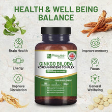 Cargar imagen en el visor de la galería, Ginkgo Biloba con Ginseng Coreano 16,000 mg – 180 Tabletas Veganas / Ginkgo Biloba and Korean Ginseng Tablets 16000mg 180 Vegan