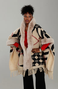 Faux fur wrap poncho