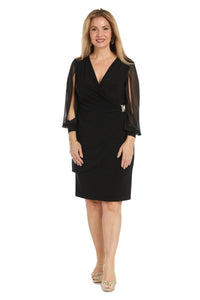 Cocktail Dress With Sheer Balloon Sleeves and Slit Detail