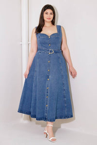 Plus Size Solid Denim Maxi Dress – Effortlessly Chic, Perfectly Comfortable