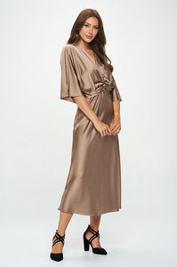 Satin Stretch Dress with Front Twist