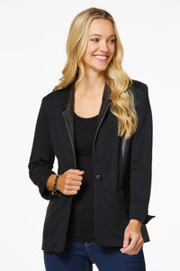 FAUX LEATHER TRIM BLAZER