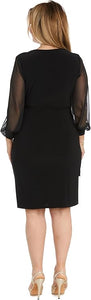 Cocktail Dress With Sheer Balloon Sleeves and Slit Detail
