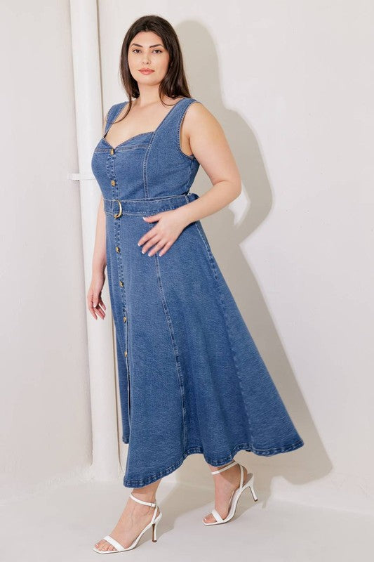 Plus Size Solid Denim Maxi Dress – Effortlessly Chic, Perfectly Comfortable