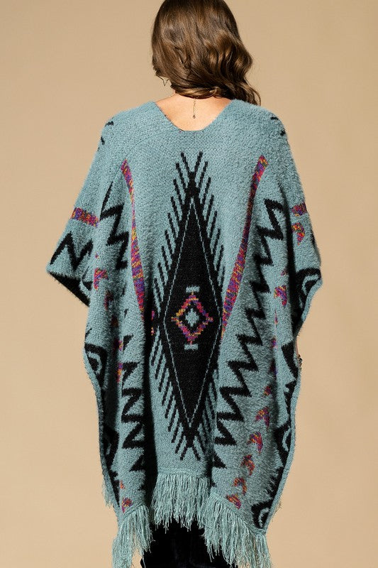 AZTEC PATTERN KNIT RUANA