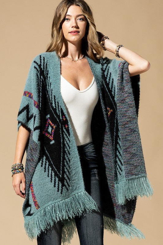 AZTEC PATTERN KNIT RUANA