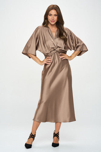 Satin Stretch Dress with Front Twist