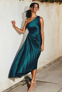 Asymmetrical Pleated Maxi Dress