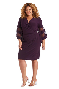 Wraparound Knee Length Dress with Bell Sleeves