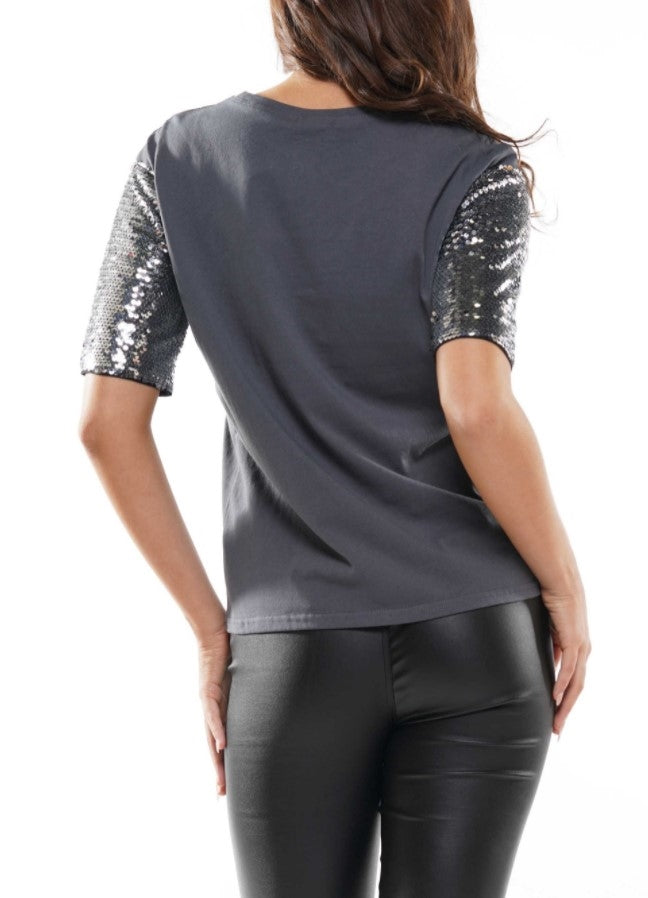 TOP GREY SEQUIN SLEEVE PATCH