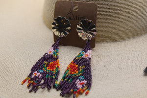 SILVER PURPLE MULTI COLOR FRINGE LONG EARRINGS