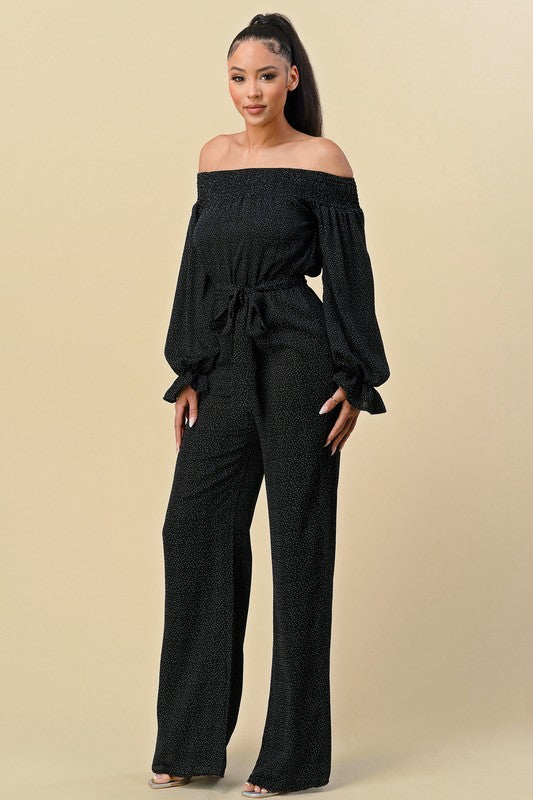 OFF SHOULDER NECKLINE JUMPSUIT